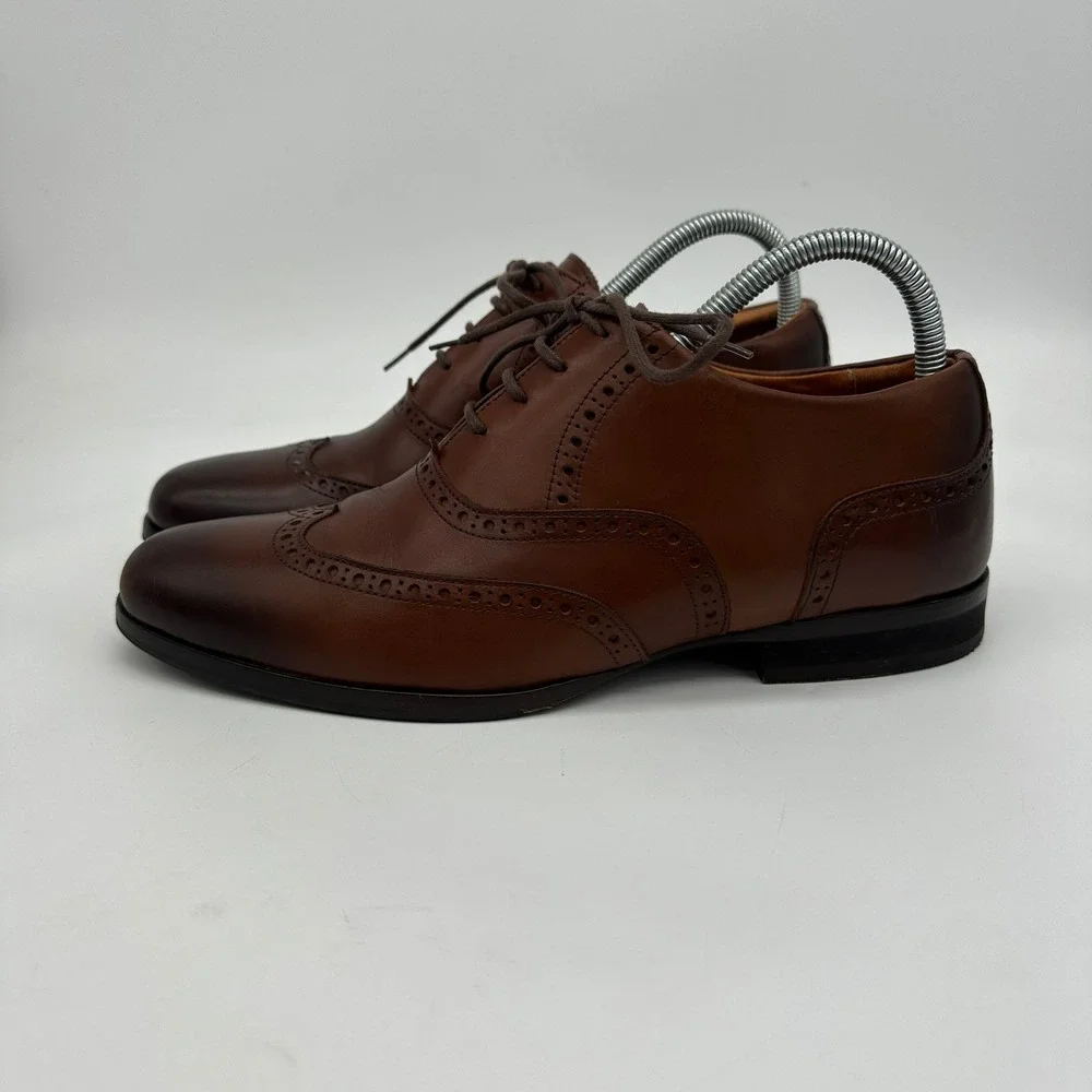 Wolf Shepherd‎ Mens Oxford Dress Shoes 8 Brown Wing Tip Lace Up Italian Leather